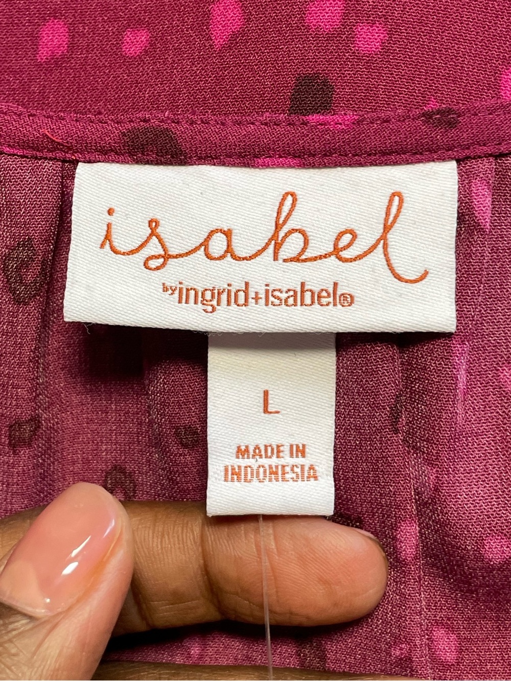 NWOT Isabel Ingrid + Isabela Cherry Print Ruffle Blouse L Magenta Pink Romantic - Picture 4 of 9